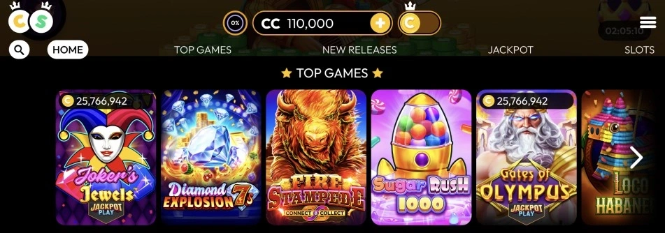 Crown-Coins top games Screenshot of Crown Coins Casino's slot selection, showcasing various game titles and their vibrant graphics.