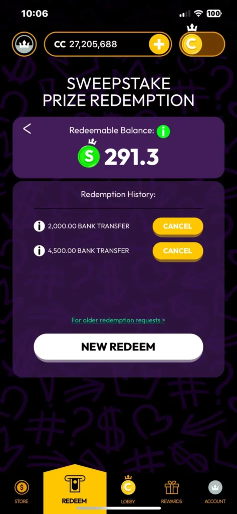 crown-coins-casino-withdrawal Purchase/Redemption page of sweepstakes casino