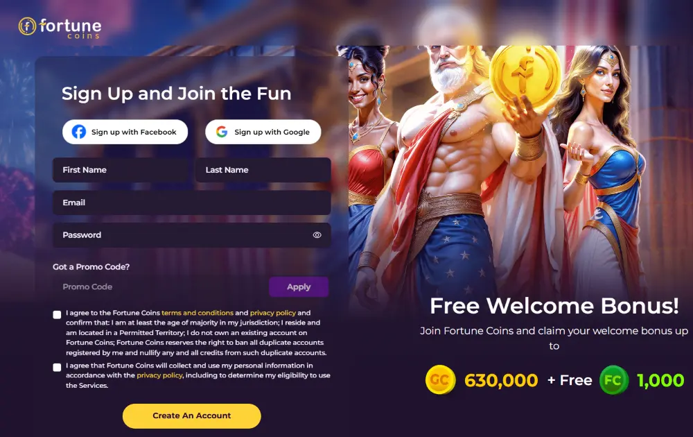 Fortune Coins registration How to claim Fortune Coins signup bonus offer