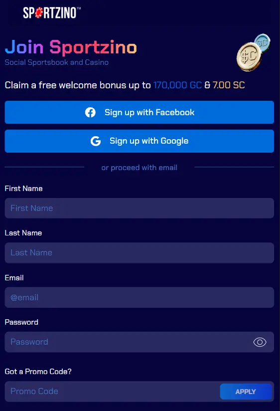 Sportzino sign up page How to claim Sportzino casino signup bonus offer